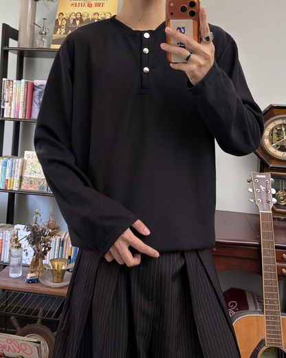 ヘンリーネックワッフルロングTシャツ RR0415