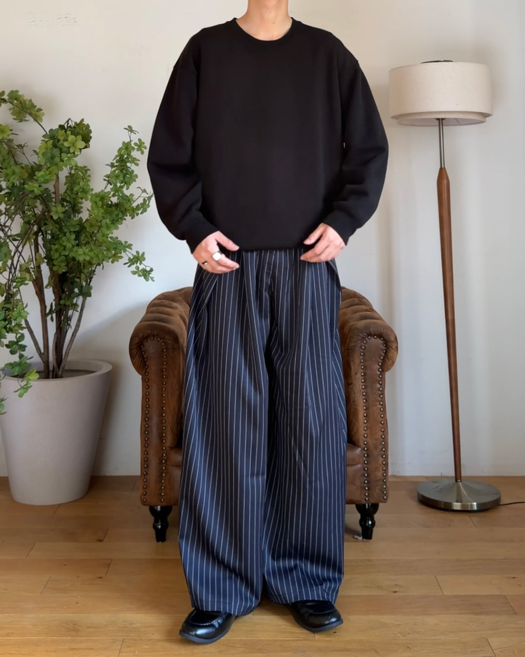 ハイウエストストライプワイドレッグパンツ RR0576