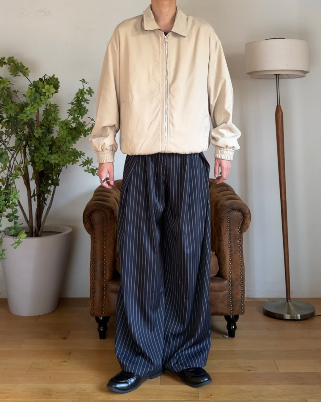 ハイウエストストライプワイドレッグパンツ RR0576