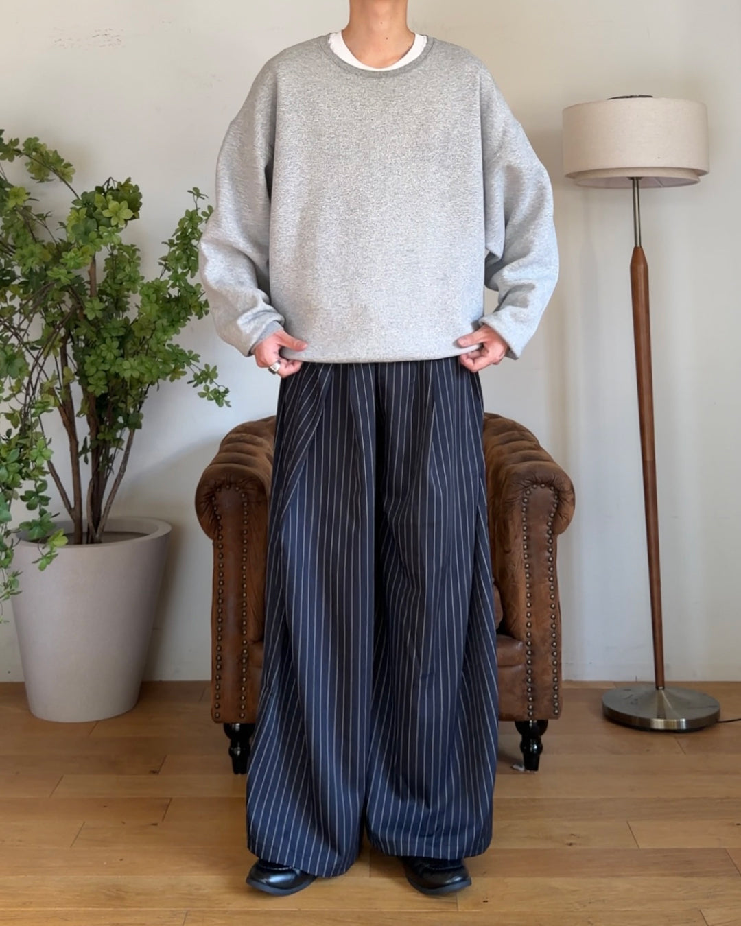 ハイウエストストライプワイドレッグパンツ RR0576