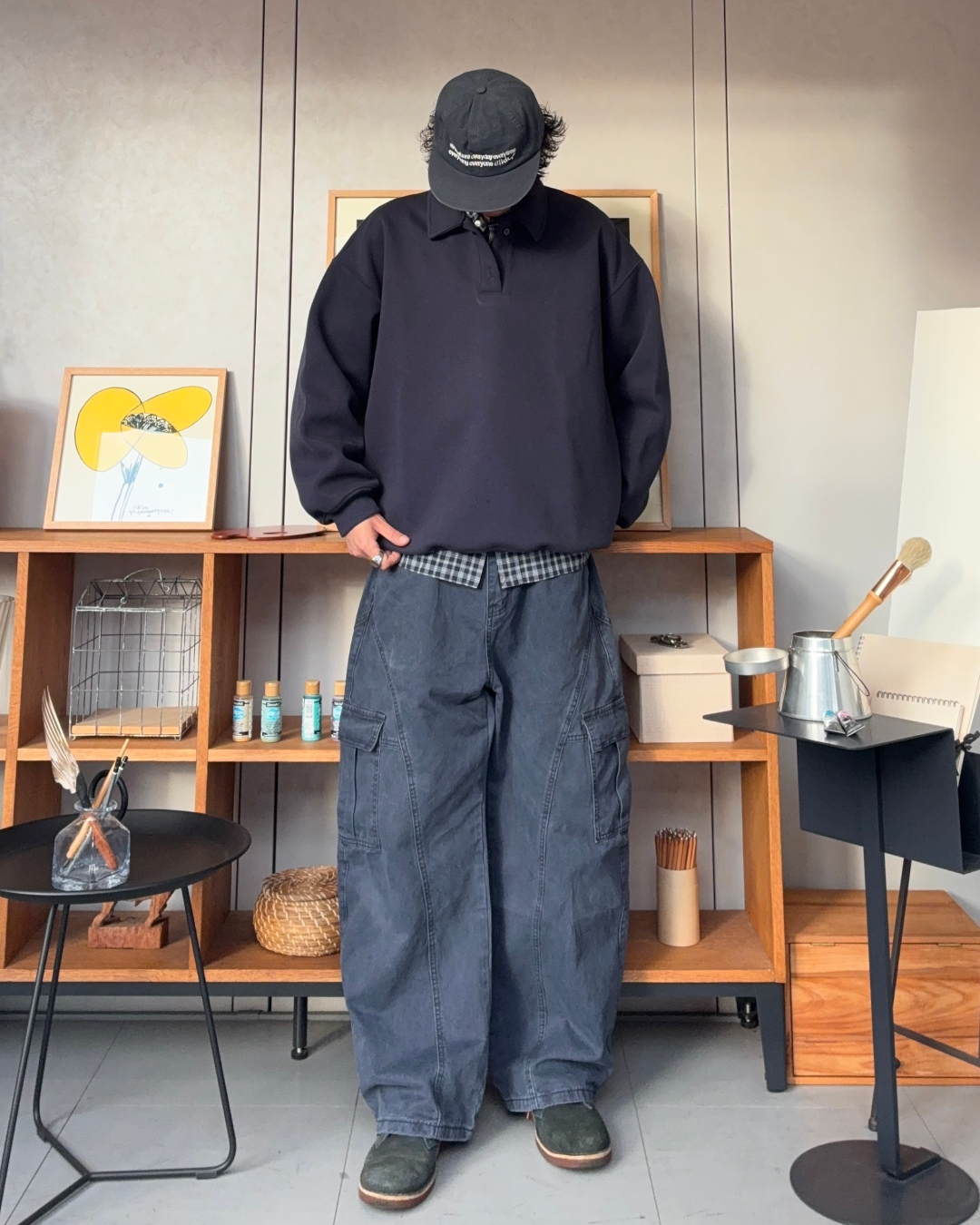【即納】ウォッシュ加工バレルレッグカーゴパンツ RR5001