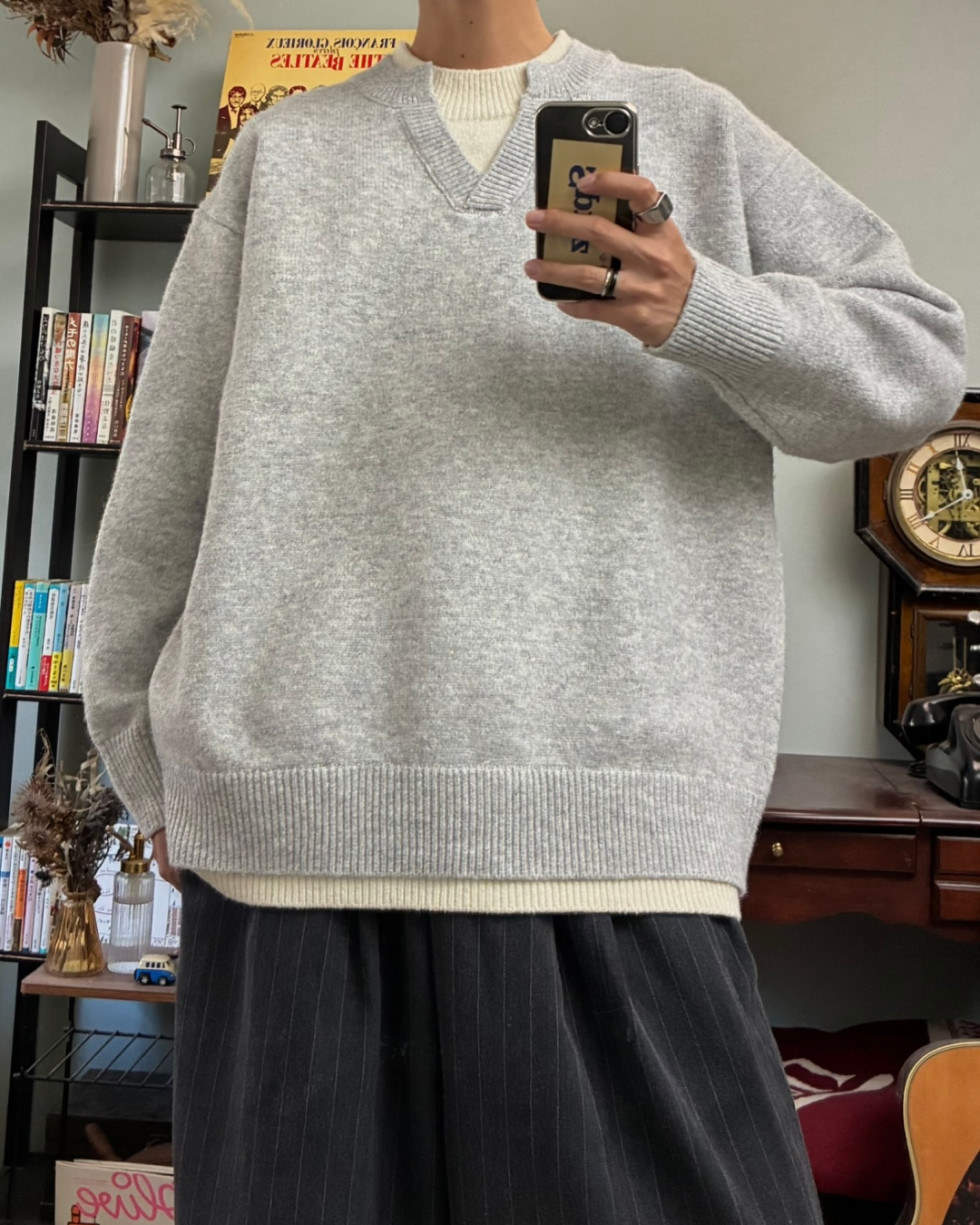 ウールブレンドレイヤードVネックセーター RR5004