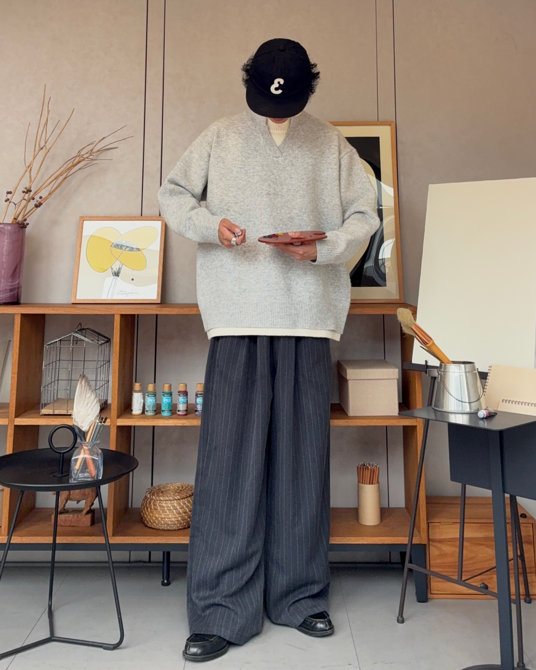 【即納】ウールブレンドレイヤードVネックセーター RR5004