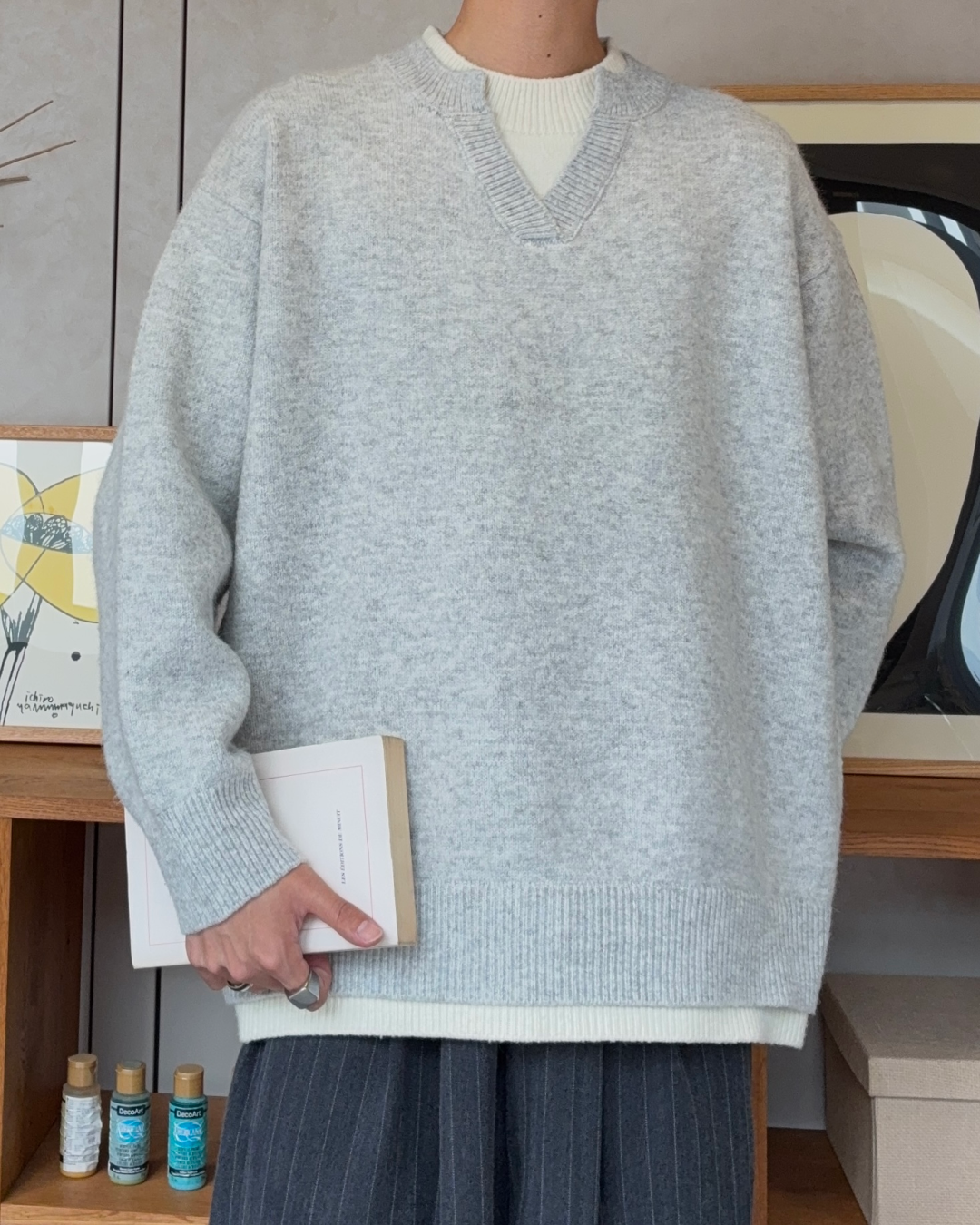 【即納】ウールブレンドレイヤードVネックセーター RR5004