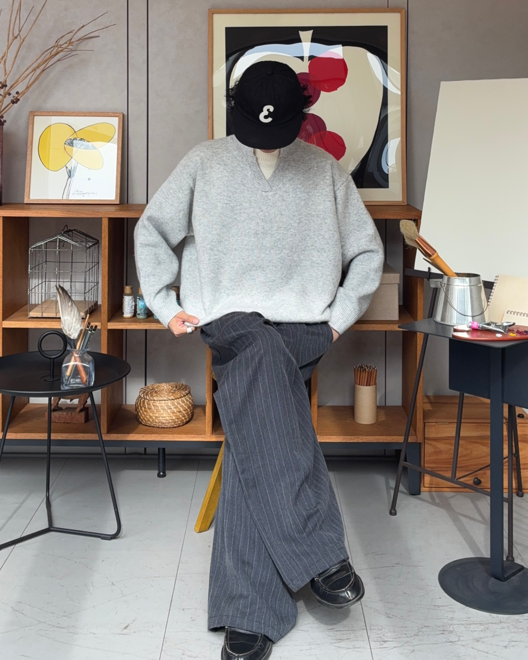 【即納】ウールブレンドレイヤードVネックセーター RR5004