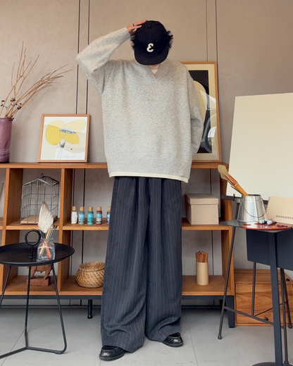 【即納】ウールブレンドレイヤードVネックセーター RR5004