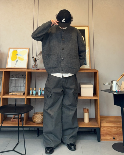 【即納】ウールブレンドラウンドネックカーディガン RR5008