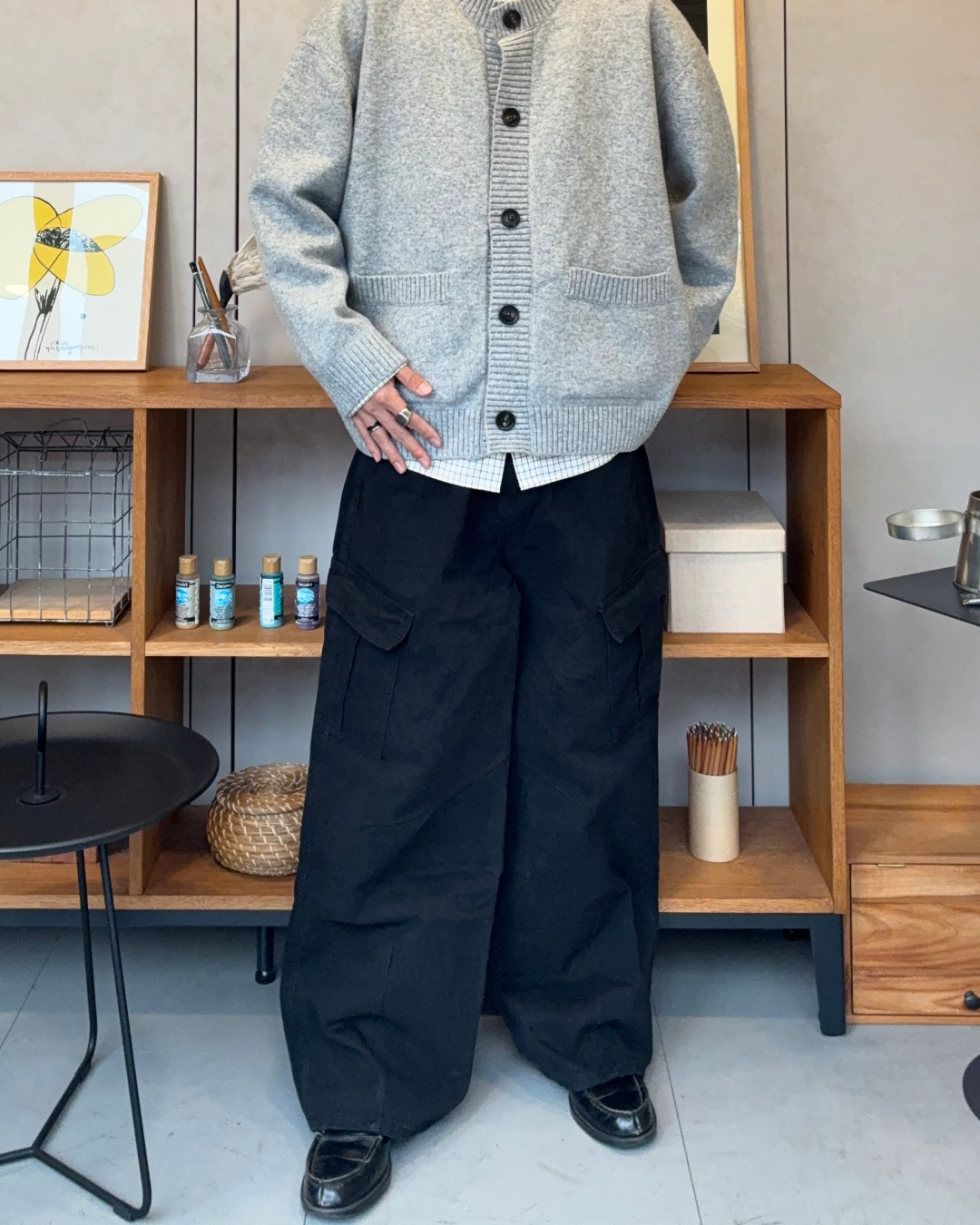 【即納】ウールブレンドラウンドネックカーディガン RR5008