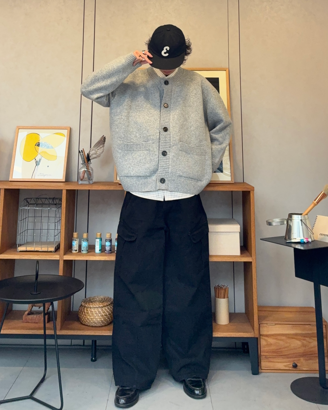 【即納】ウールブレンドラウンドネックカーディガン RR5008