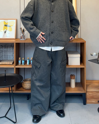 【即納】ウールブレンドラウンドネックカーディガン RR5008