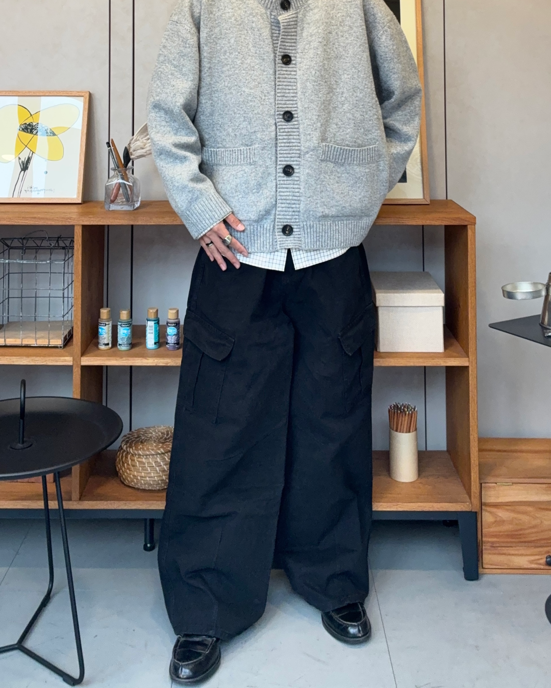 【即納】ウールブレンドラウンドネックカーディガン RR5008