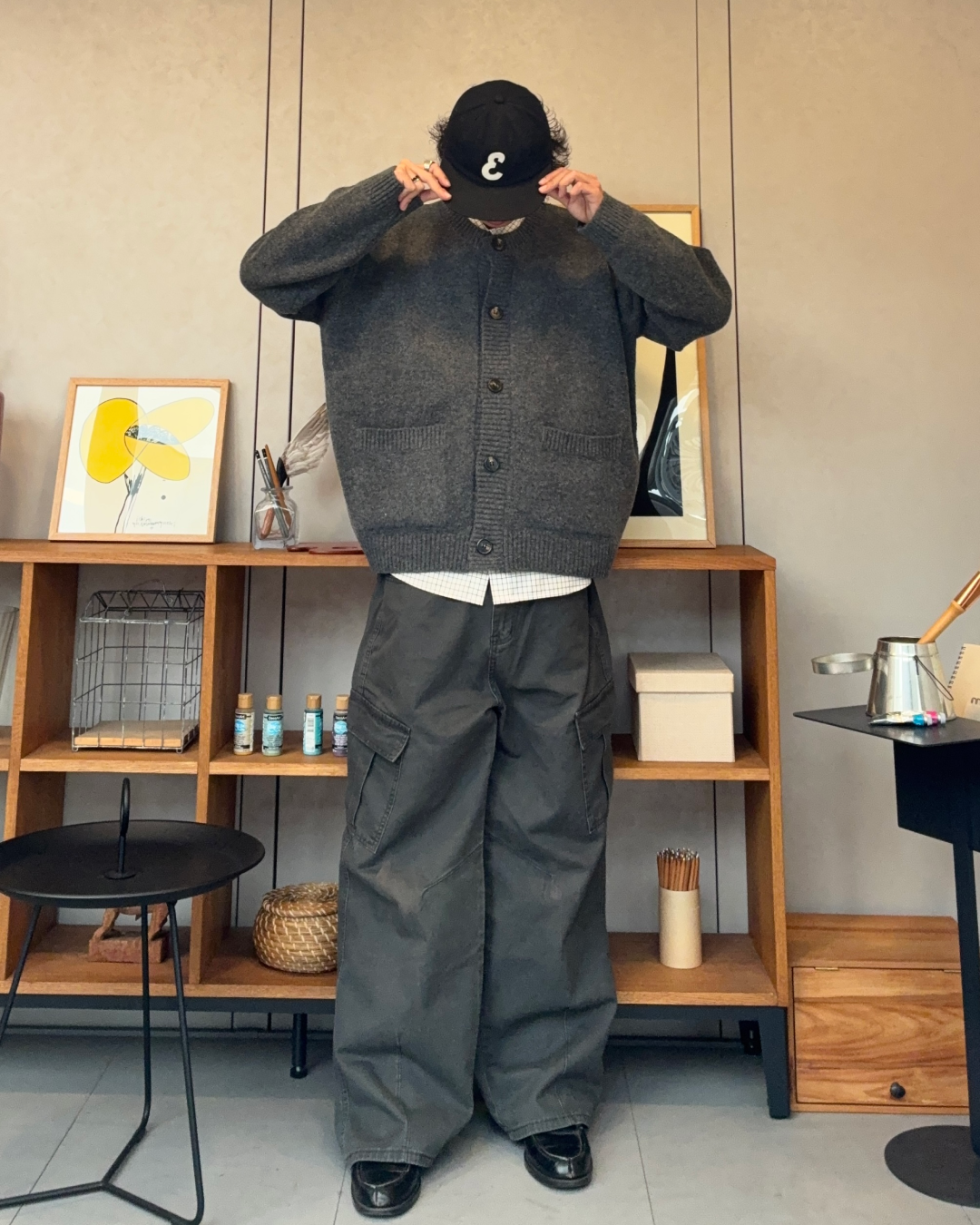 【即納】ウールブレンドラウンドネックカーディガン RR5008