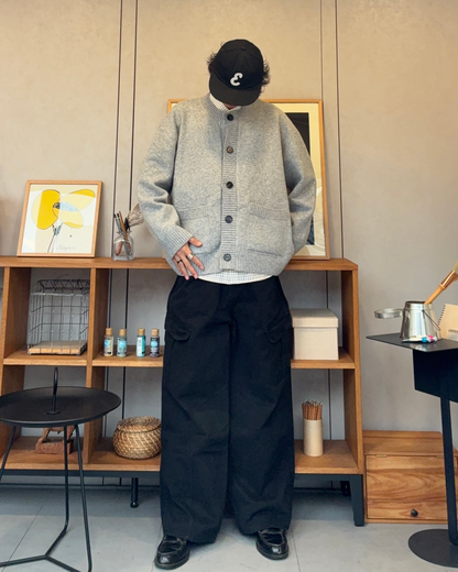 【即納】ウールブレンドラウンドネックカーディガン RR5008