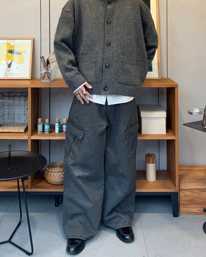 【即納】ウールブレンドラウンドネックカーディガン RR5008