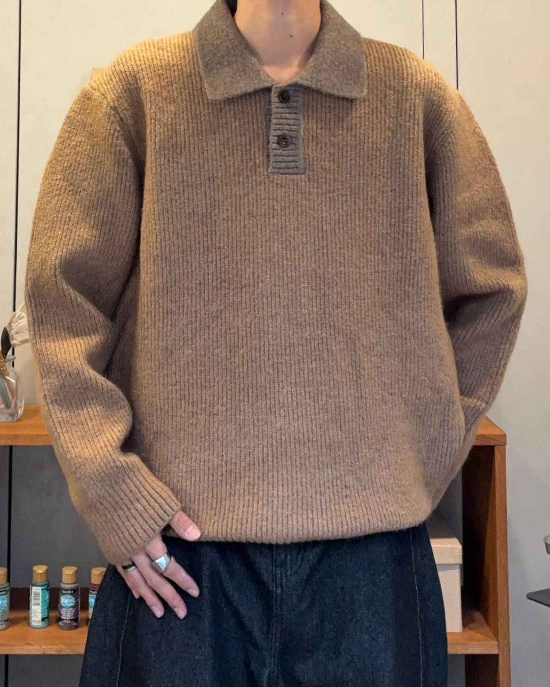 【即納】バイカラーニットポロ RR5009