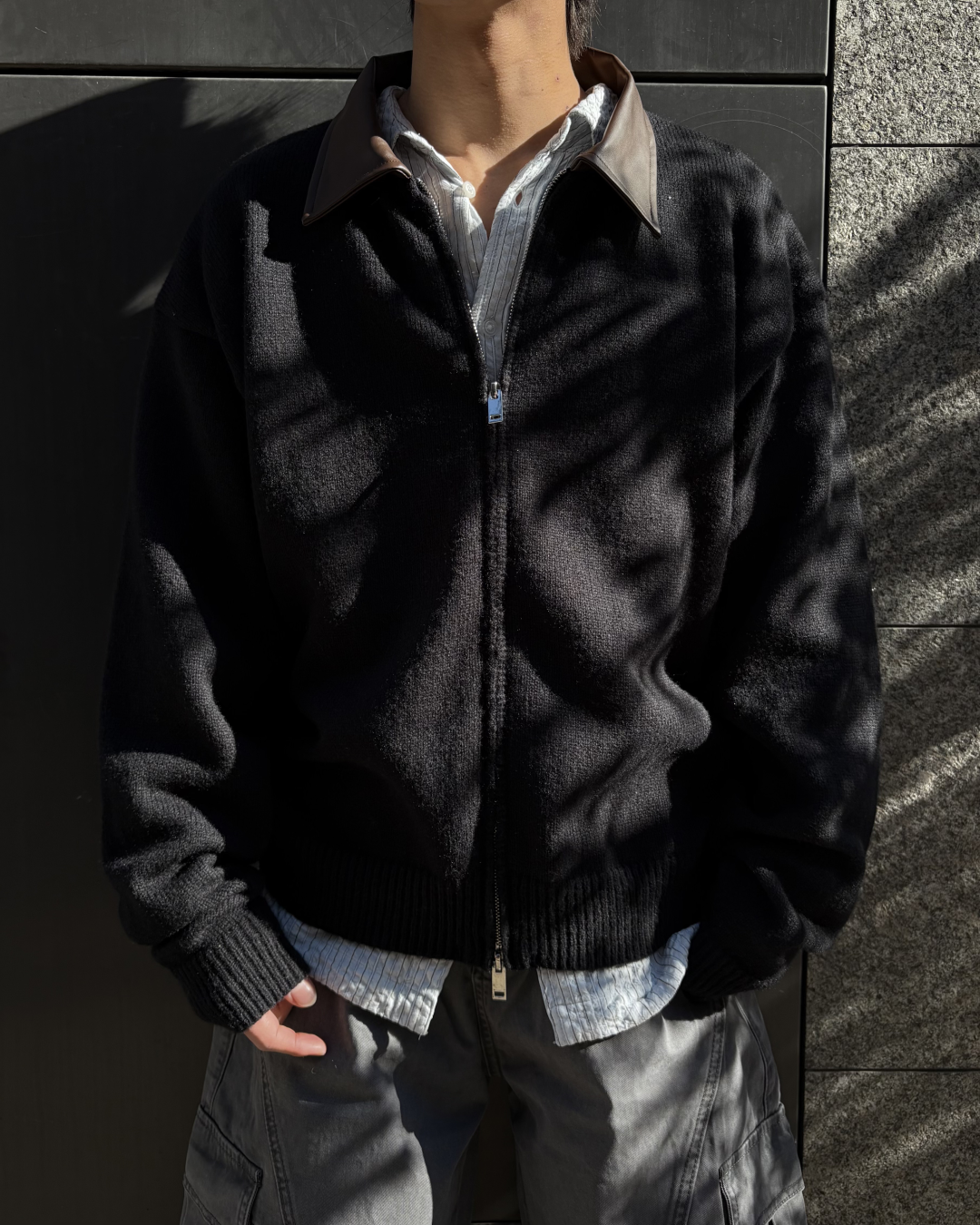 【即納】ジップアップレザーポロニット WR5001