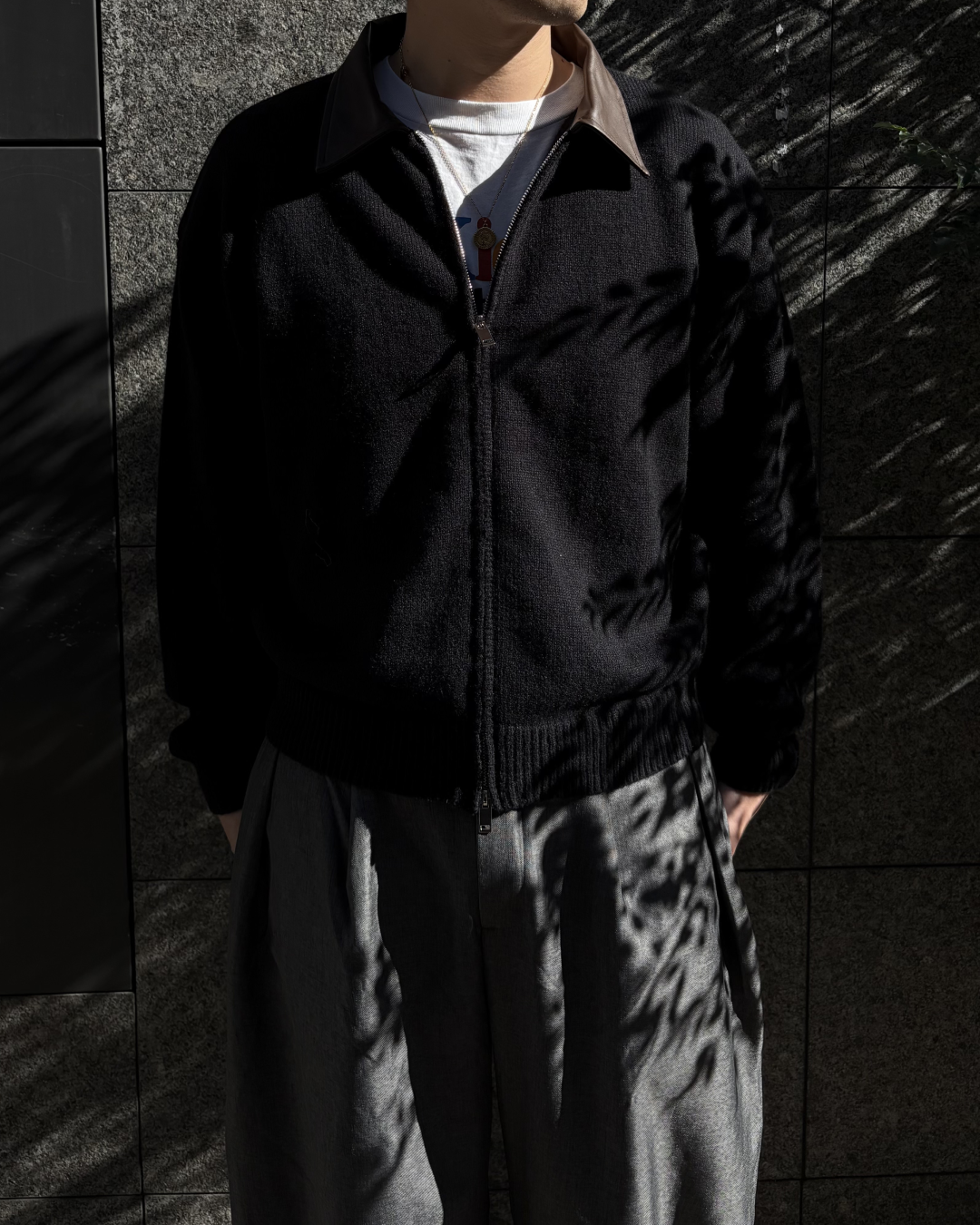 【即納】ジップアップレザーポロニット WR5001