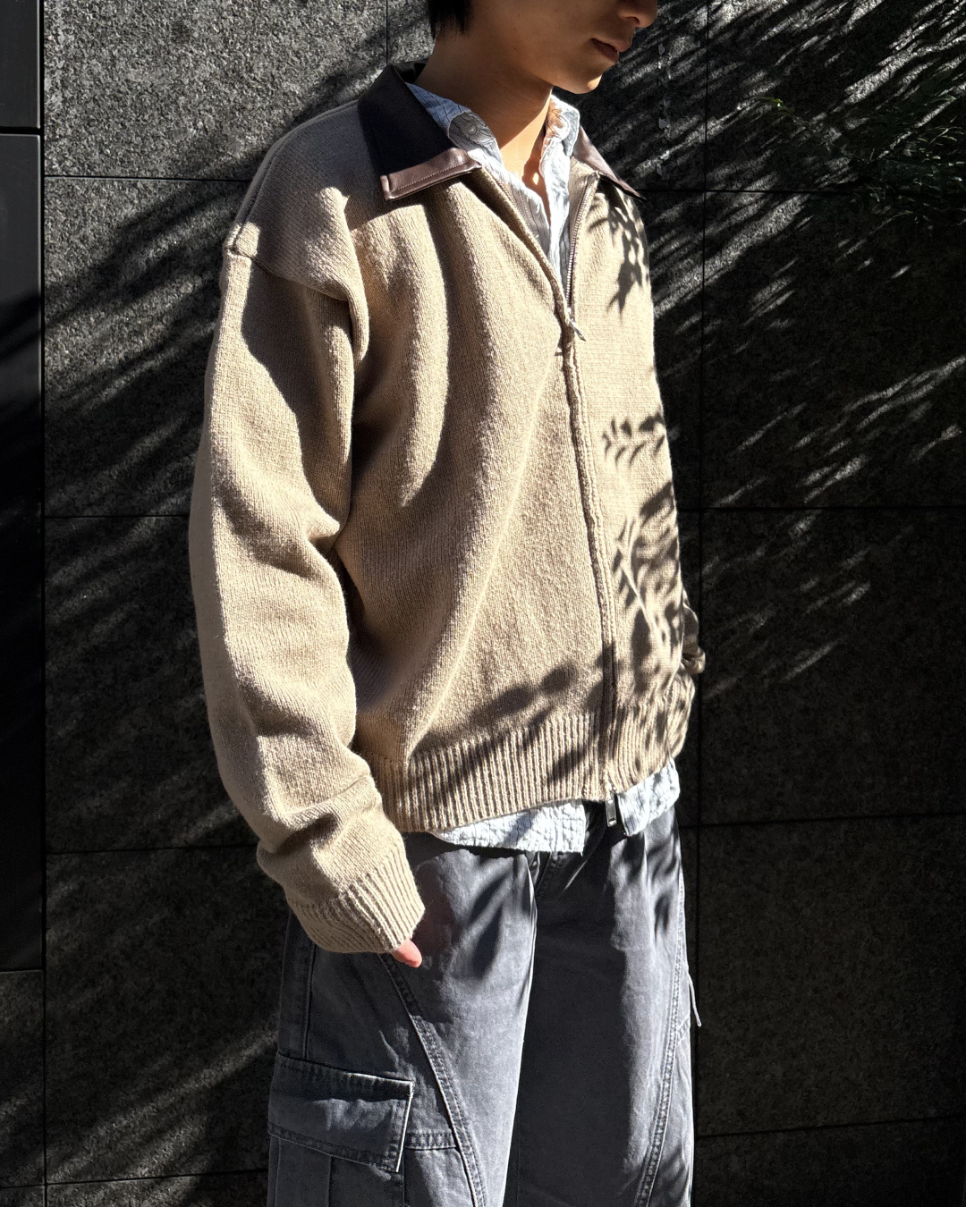 【即納】ジップアップレザーポロニット WR5001