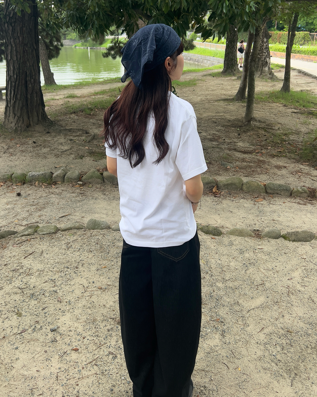 ステッチワイドレッグブラックパンツ RS0027