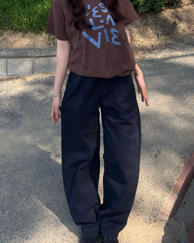 ネイビープリーツワイドレッグパンツ RS0017
