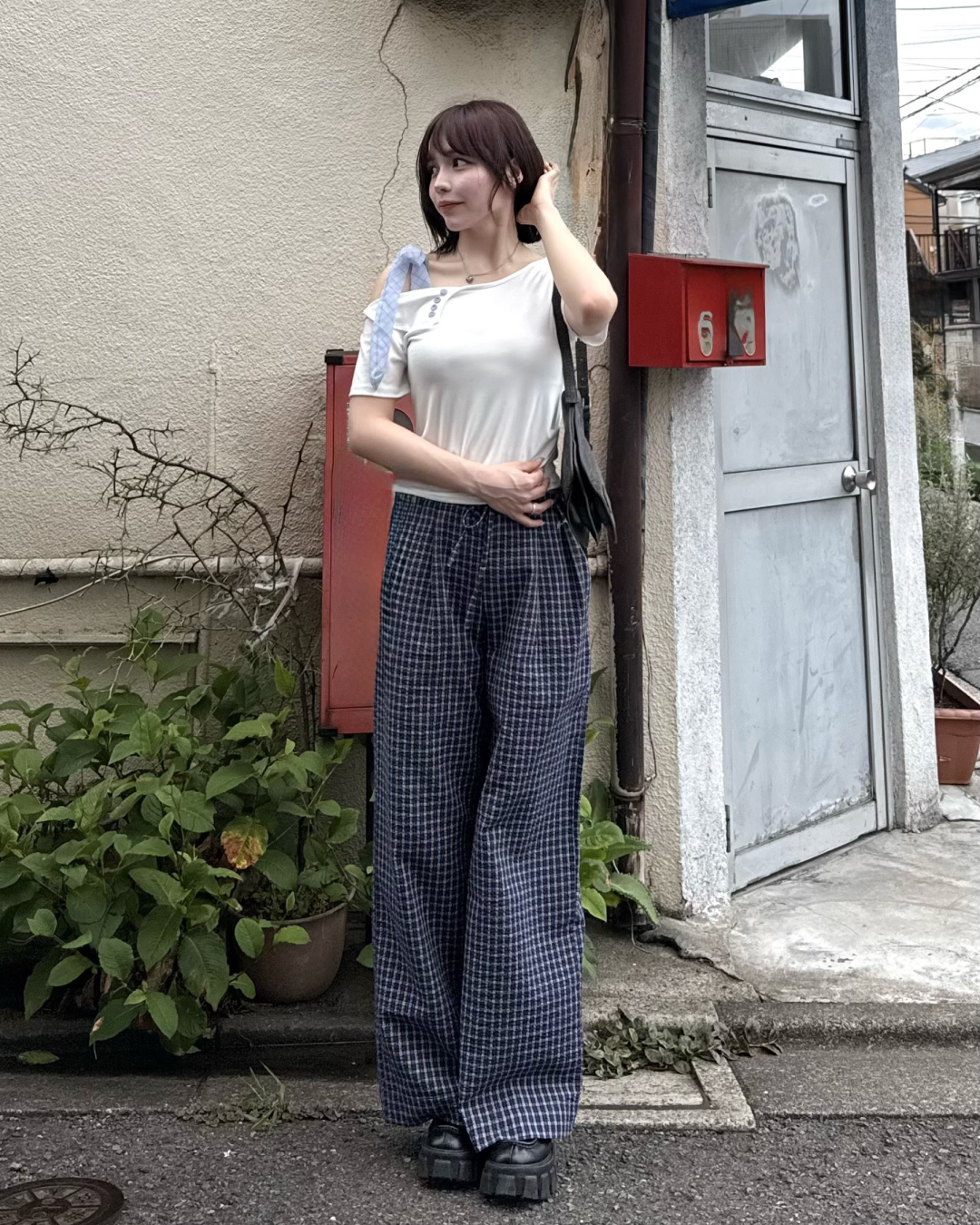ブルーチェックワイドストレートパンツ RU0014 – YOLO（ヨロ