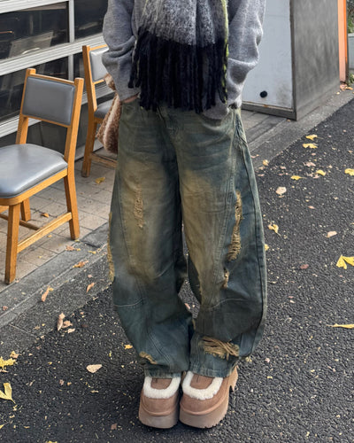 ウォッシュ加工バルーンダメージデニムパンツ SA0080