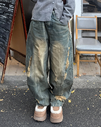 ウォッシュ加工バルーンダメージデニムパンツ SA0080