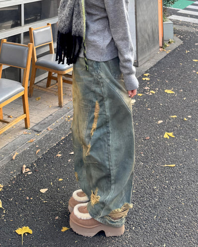 ウォッシュ加工バルーンダメージデニムパンツ SA0080