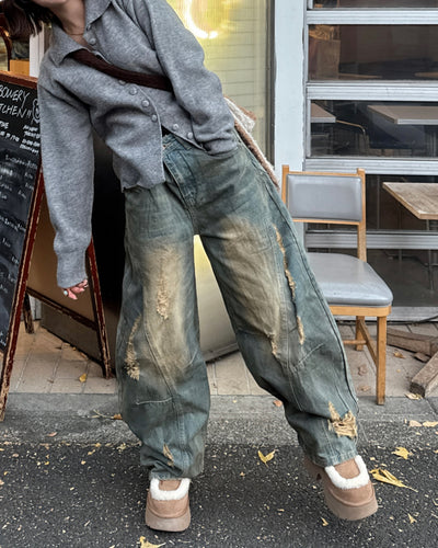 ウォッシュ加工バルーンダメージデニムパンツ SA0080
