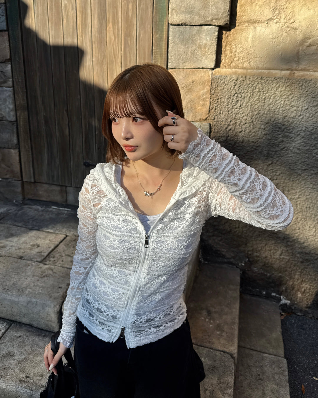 レースフーディーシアージップトップス SA0137