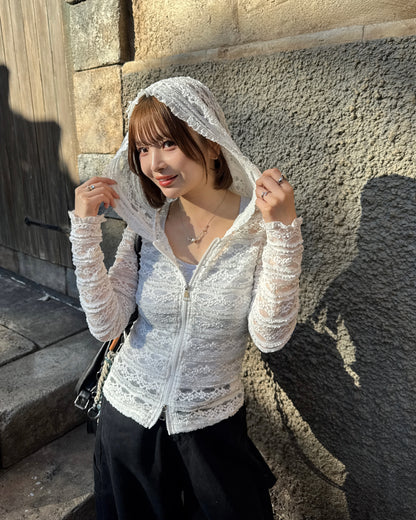 レースフーディーシアージップトップス SA0137