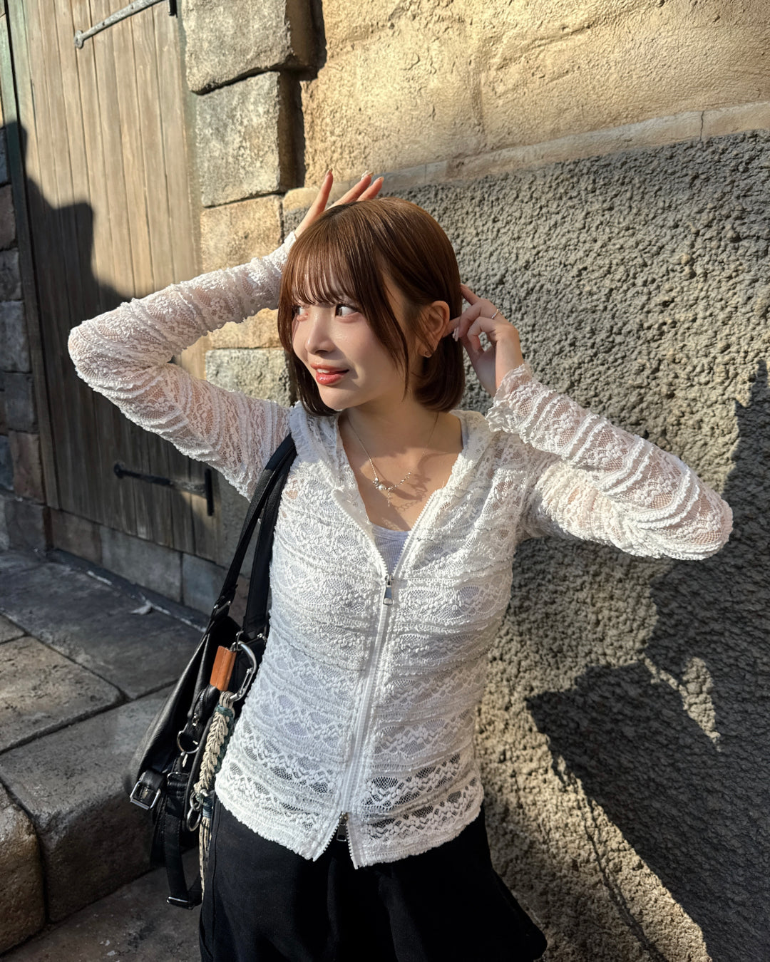 レースフーディーシアージップトップス SA0137