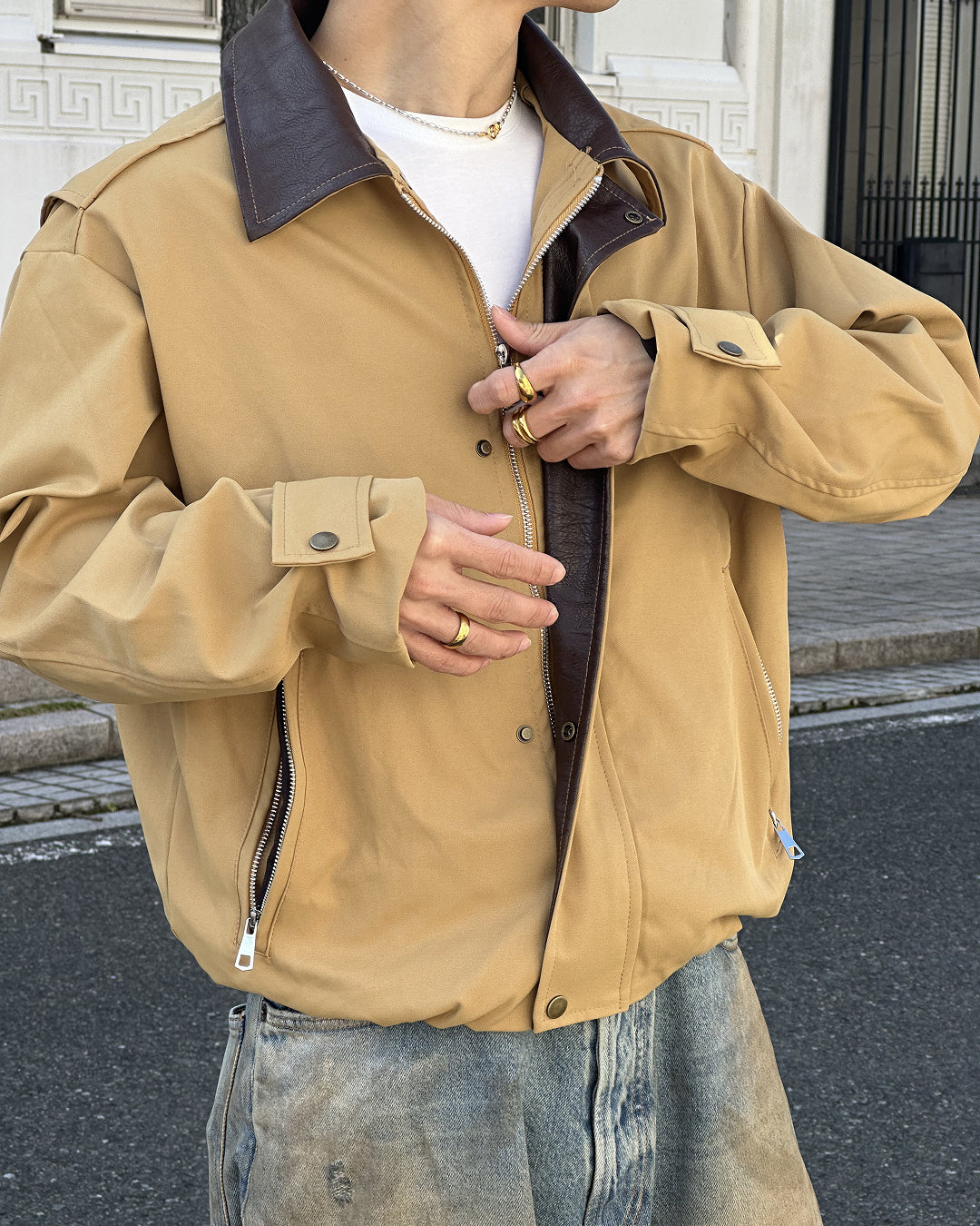 ミニマルレザーライクカラーZIPブルゾン SK0423