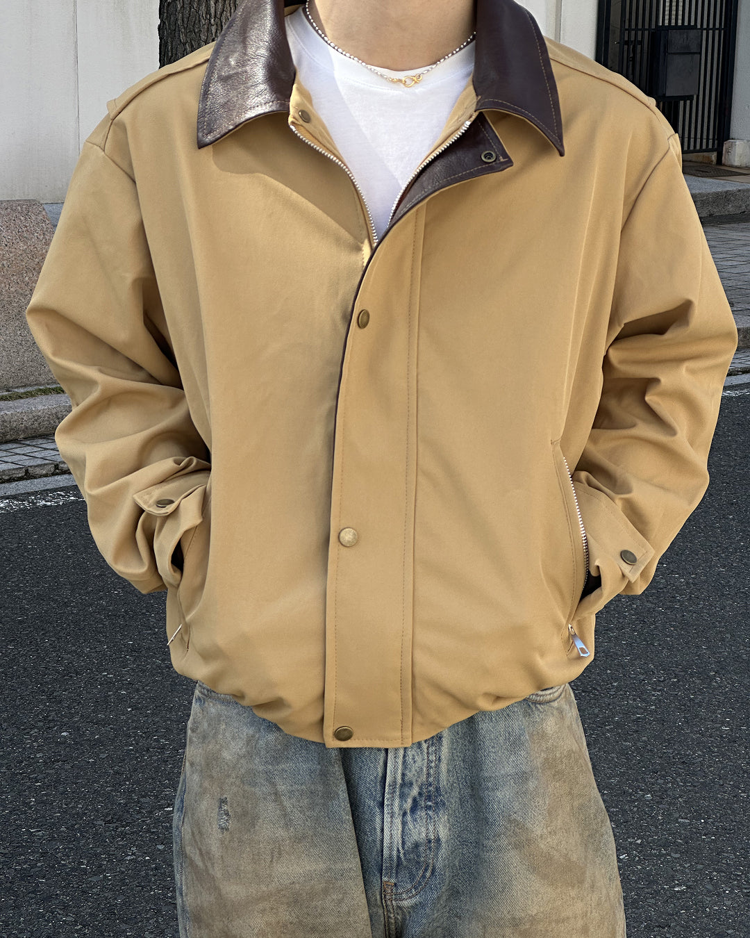 ミニマルレザーライクカラーZIPブルゾン SK0423