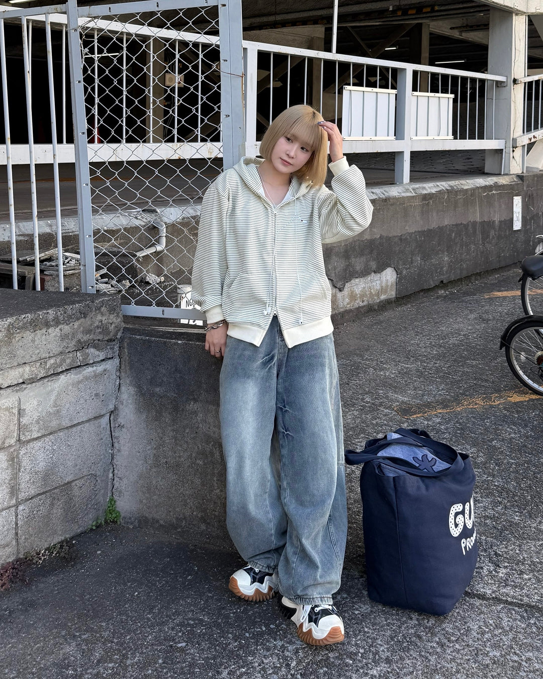 ボーダースウェットダブルジップフーディKC3001