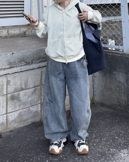 ボーダースウェットダブルジップフーディKC3001