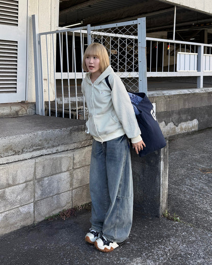 ボーダースウェットダブルジップフーディKC3001