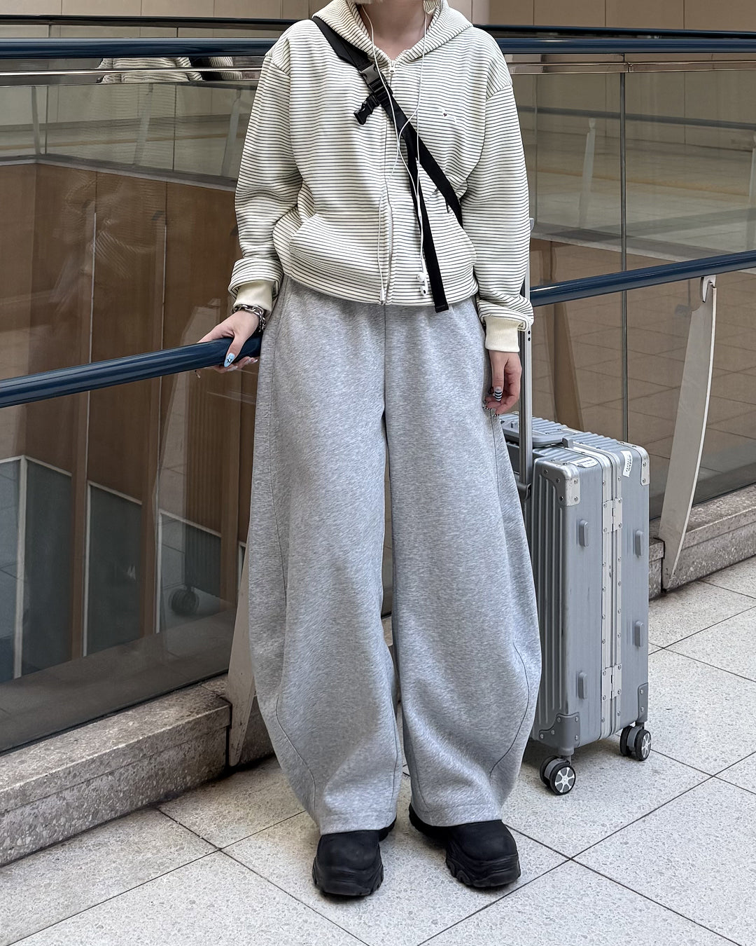 ボーダースウェットダブルジップフーディKC3001