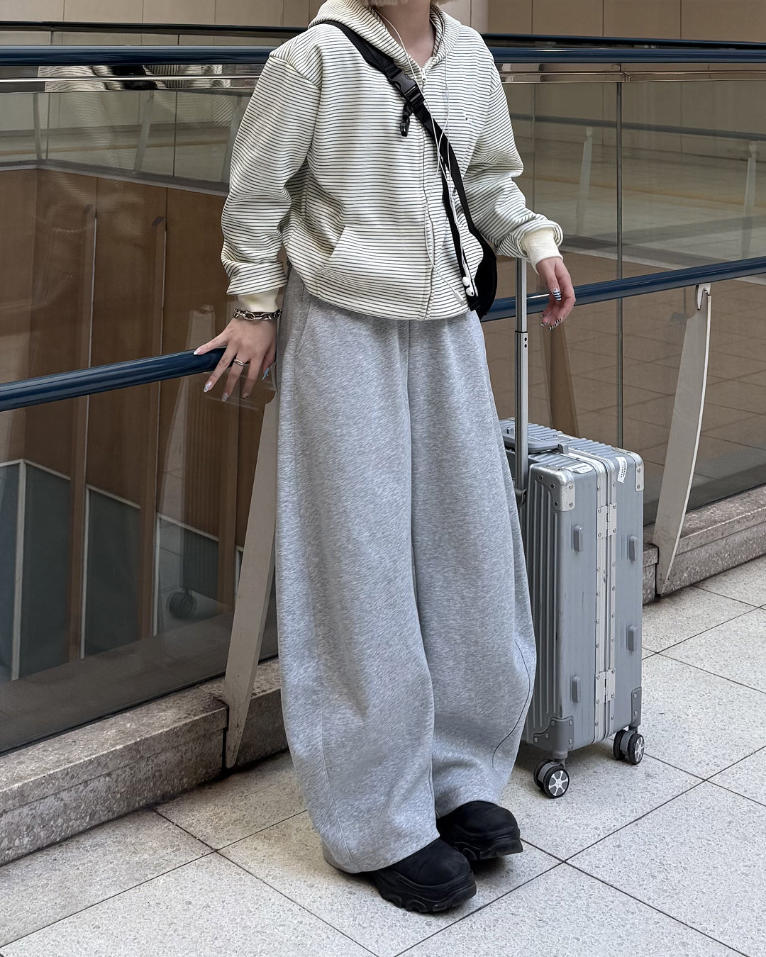 ボーダースウェットダブルジップフーディKC3001