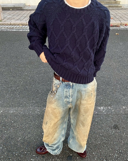 【11/25 19:00販売開始 オリジナル 即納】クロップドフィッシャーマンセーター SK6000