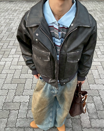 【オリジナル 即納】PUレザーA2フライトジャケット SK6002