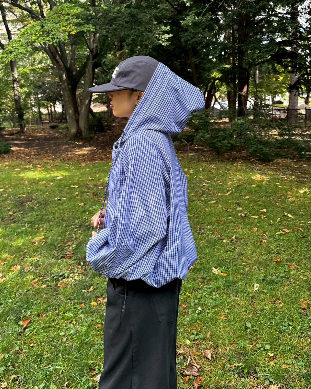 フード付きブルーチェックシャツ SM1112