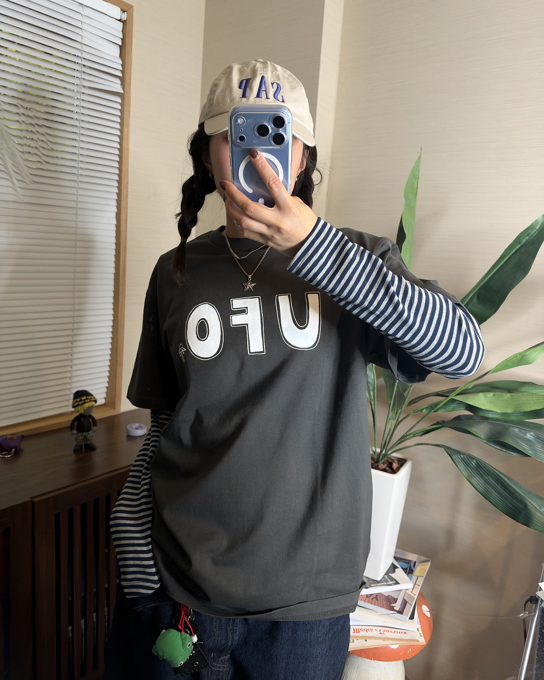 ネイビーボーダーロングTシャツ SM2101
