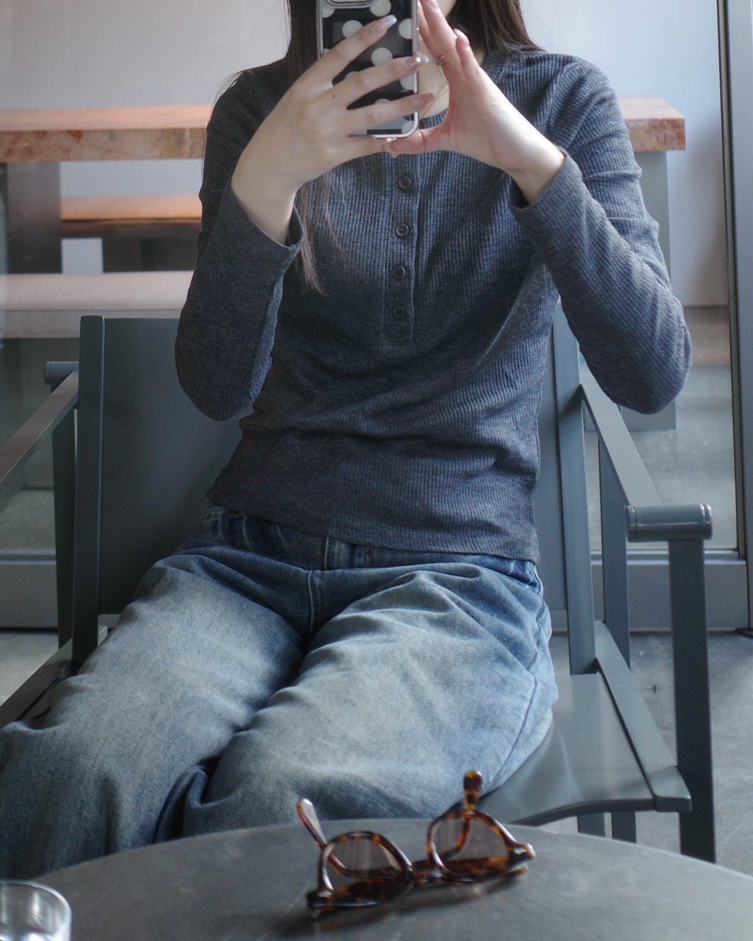 ヘンリーネックリブトップ SR0070