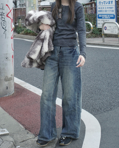 ヘンリーネックリブトップ SR0070