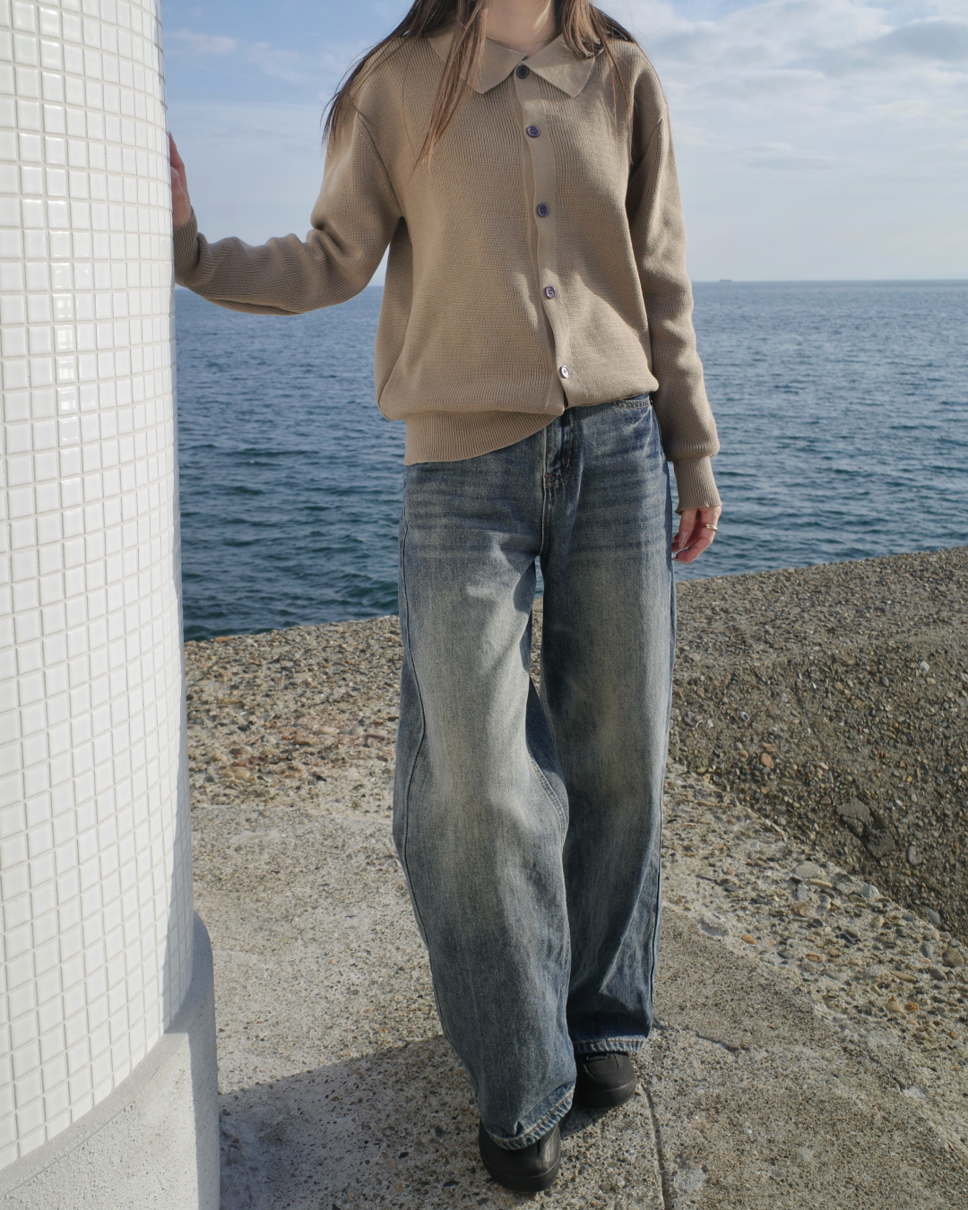 襟付きリブニットカーディガン SR0106