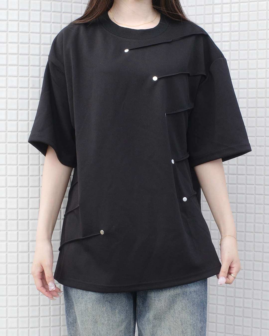 アシンメトリースタッズデザインTシャツ SR0220