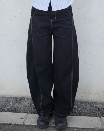 サイドステッチブラックデニムパンツ SR0229
