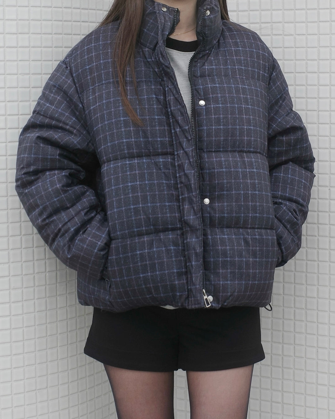 スタンドカラーチェックパッファージャケット SR0337