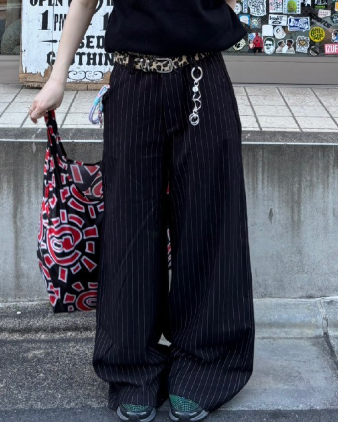 ストライプバレルレッグワイドパンツ SW1013